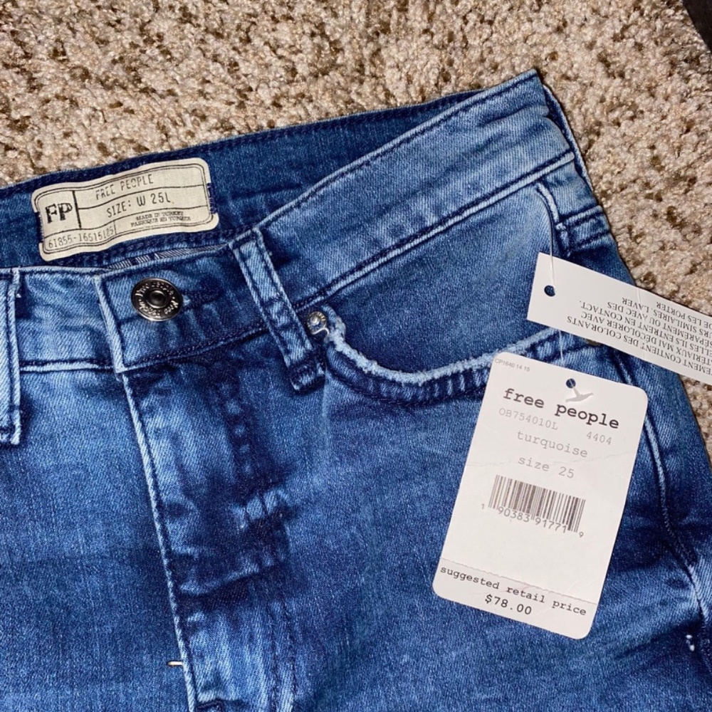 Free People Womens Blue Busted Knee Skinny Jeans Size: 25